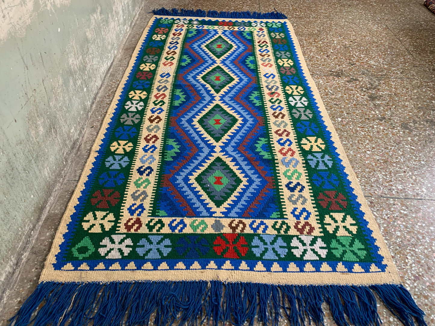 Chobi design kilim Runner Rug, Afghan Handmade kilim Rug, Geometric Wool kilim Rug, Turkmen Tribal Rug, Oriental Rug, Hallway Rug 3x7 Ft