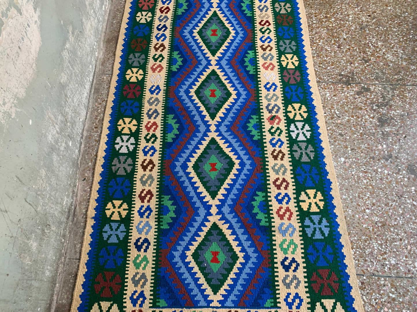 Chobi design kilim Runner Rug, Afghan Handmade kilim Rug, Geometric Wool kilim Rug, Turkmen Tribal Rug, Oriental Rug, Hallway Rug 3x7 Ft