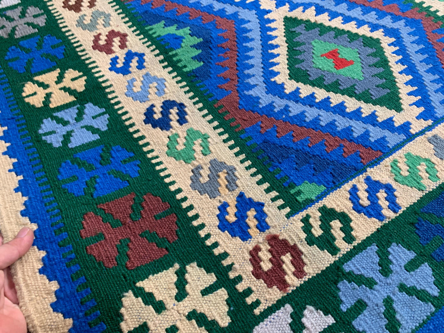 Chobi design kilim Runner Rug, Afghan Handmade kilim Rug, Geometric Wool kilim Rug, Turkmen Tribal Rug, Oriental Rug, Hallway Rug 3x7 Ft