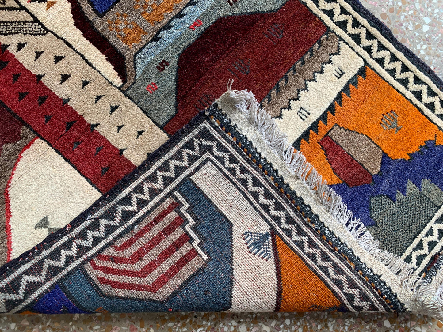 One of a kind Antique Pictorial Rug, Afghan Handmade Wool Rug, Minar Heart Area Rug, Vintage Oriental Rug, Best for Kids Room Rug 3x4 Ft