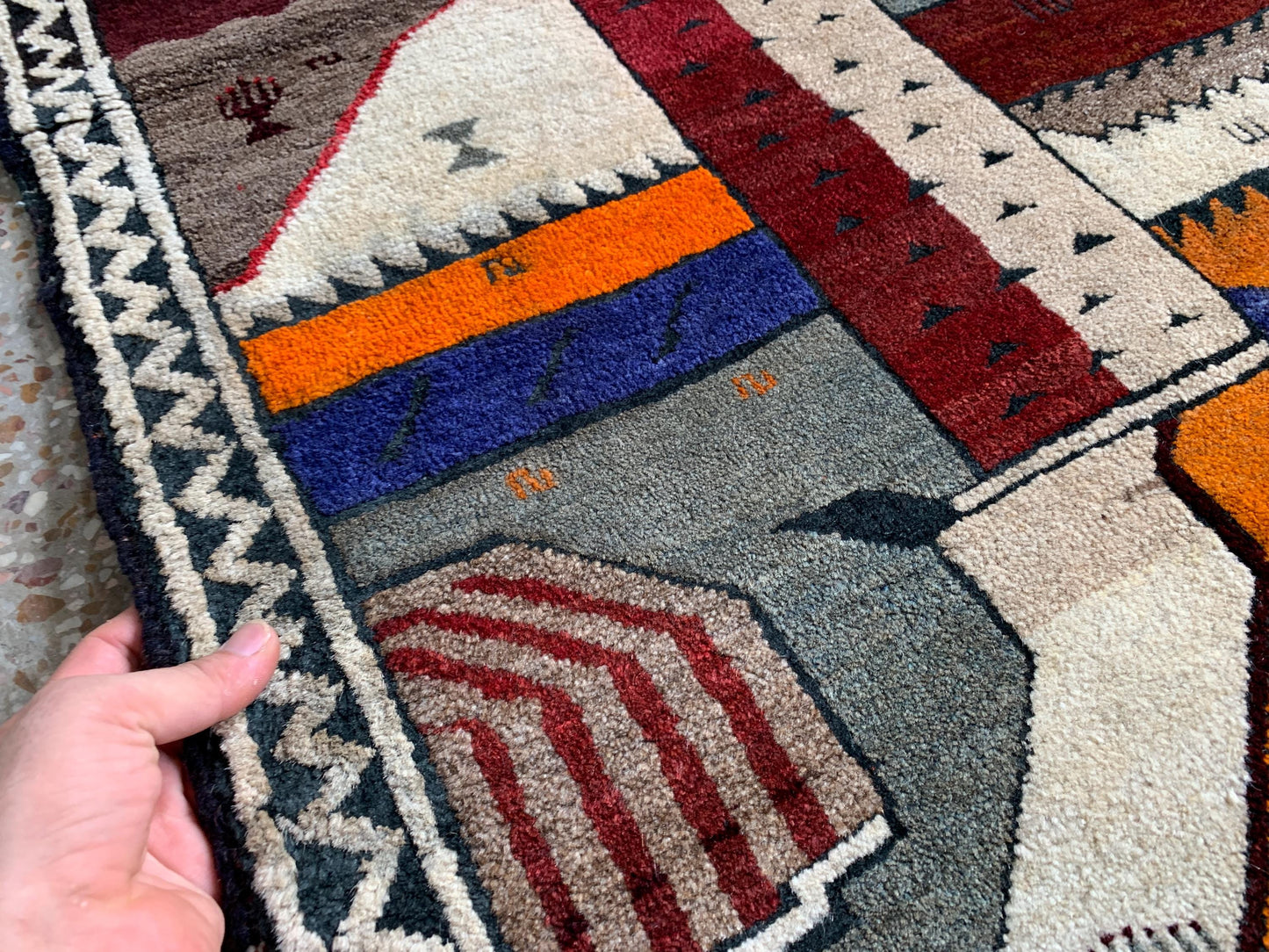 One of a kind Antique Pictorial Rug, Afghan Handmade Wool Rug, Minar Heart Area Rug, Vintage Oriental Rug, Best for Kids Room Rug 3x4 Ft