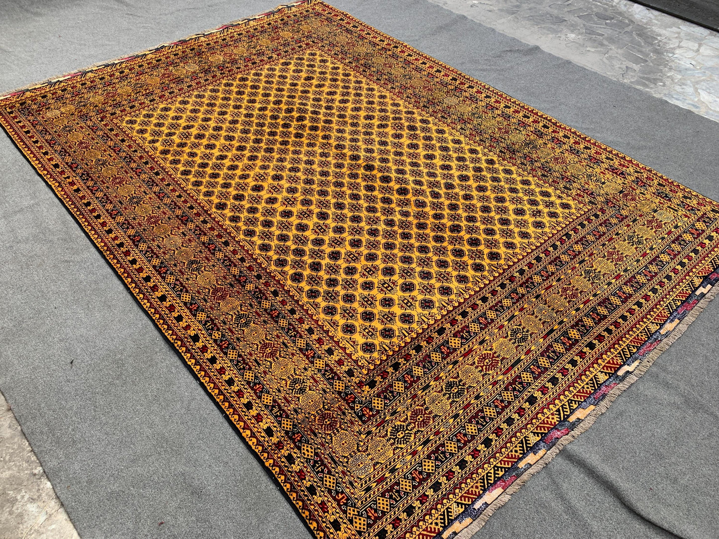 Amazing Large Yellow Rug, 8x11 Afghan Hand Knotted Wool Rug, High Quality Rug, Mowri design Rug, Good Pile Rug, Dining Room Living Room Rug.