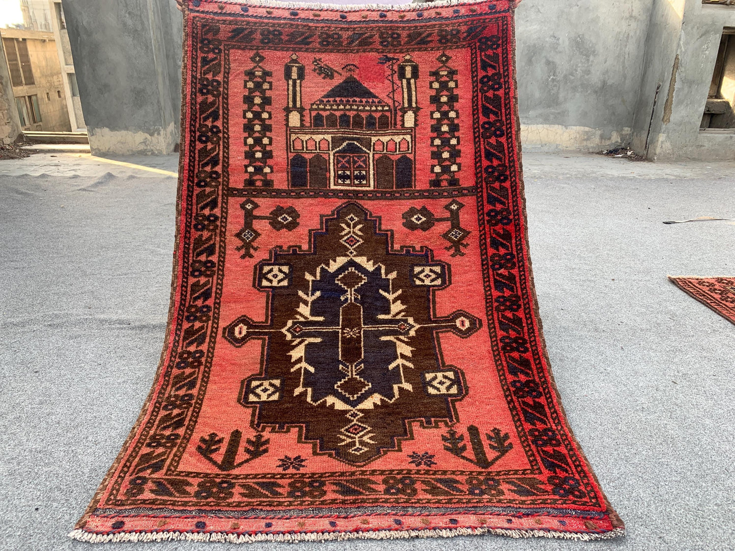 Vintage Prayer Rug 3x4 Natural Hand Knotted Afghan Prayer Rug, Oriental Wool Rug, Muslim Prayer Rug, Turkmen Prayer Rug, Geometric Area Rug.