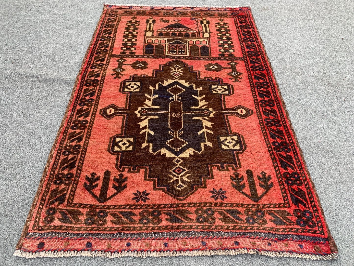 Vintage Prayer Rug 3x4 Natural Hand Knotted Afghan Prayer Rug, Oriental Wool Rug, Muslim Prayer Rug, Turkmen Prayer Rug, Geometric Area Rug.
