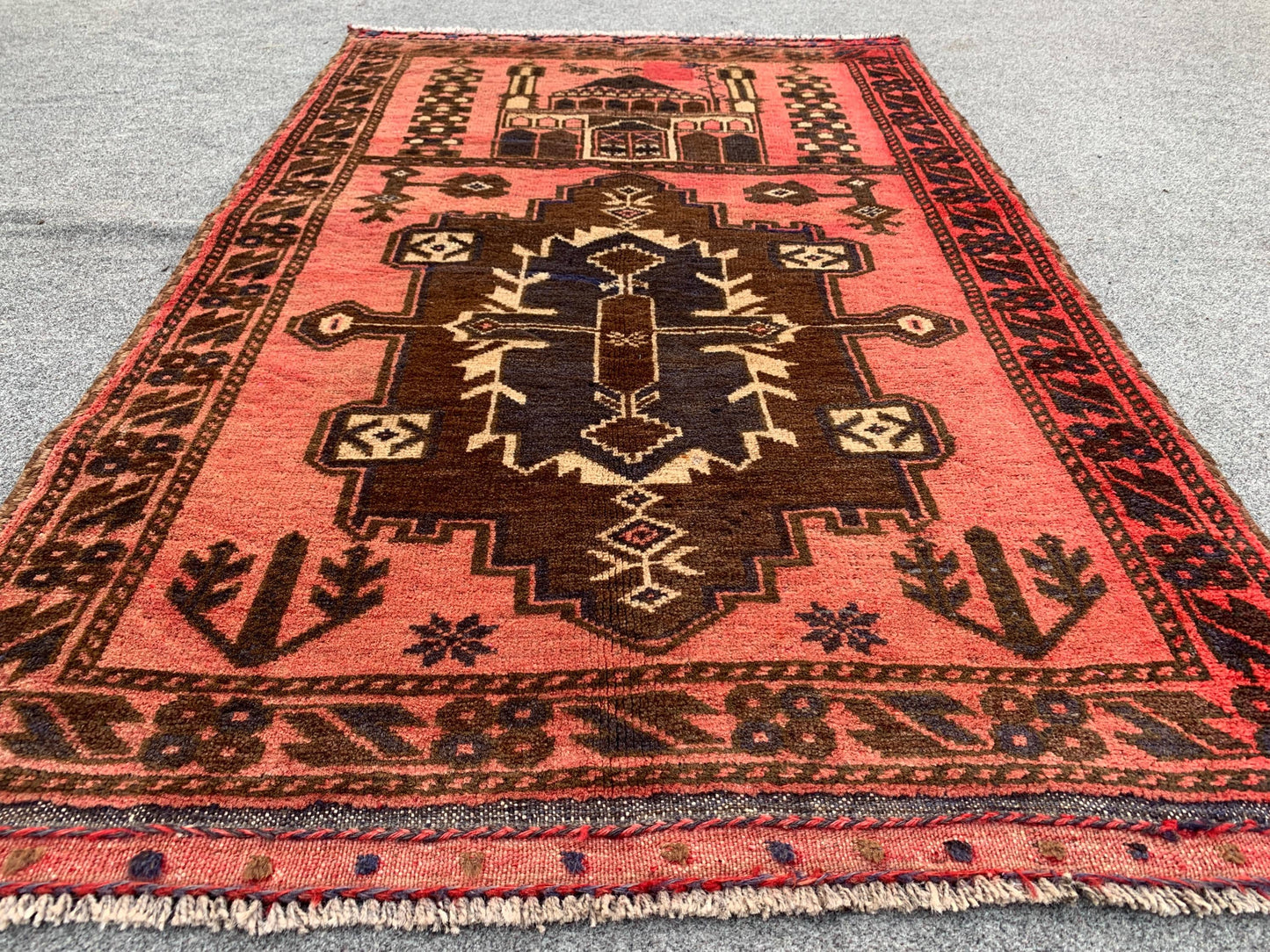 Vintage Prayer Rug 3x4 Natural Hand Knotted Afghan Prayer Rug, Oriental Wool Rug, Muslim Prayer Rug, Turkmen Prayer Rug, Geometric Area Rug.