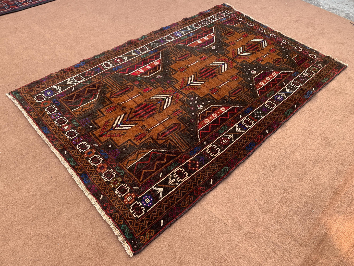 4x7 Ft Vintage Geometric design Rug, Afghan Hand Knotted Rug, Herati Baluchi Rug, Oriental Wool Rug, High Pile Rug, Living Room Bedroom Rug.