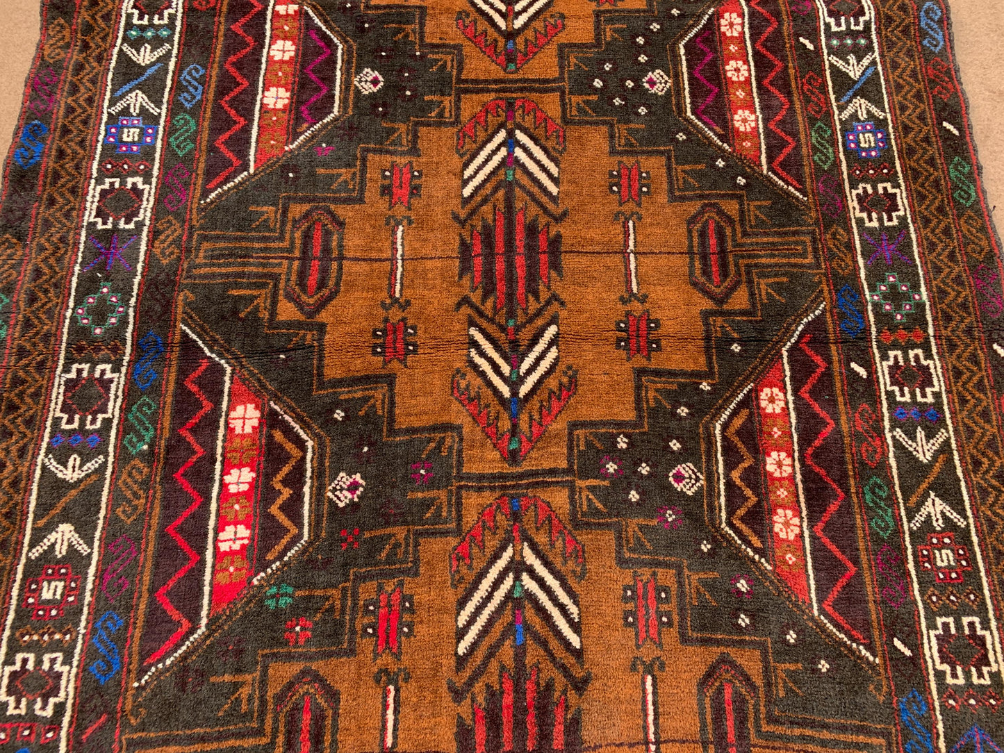 4x7 Ft Vintage Geometric design Rug, Afghan Hand Knotted Rug, Herati Baluchi Rug, Oriental Wool Rug, High Pile Rug, Living Room Bedroom Rug.