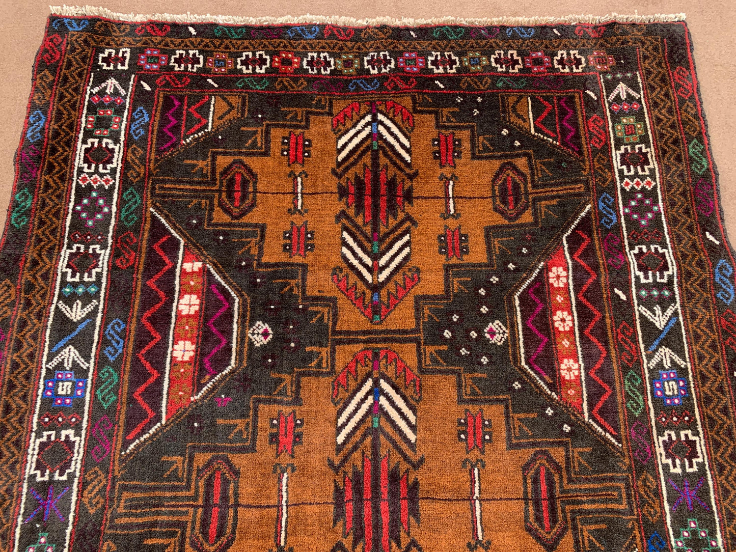 4x7 Ft Vintage Geometric design Rug, Afghan Hand Knotted Rug, Herati Baluchi Rug, Oriental Wool Rug, High Pile Rug, Living Room Bedroom Rug.