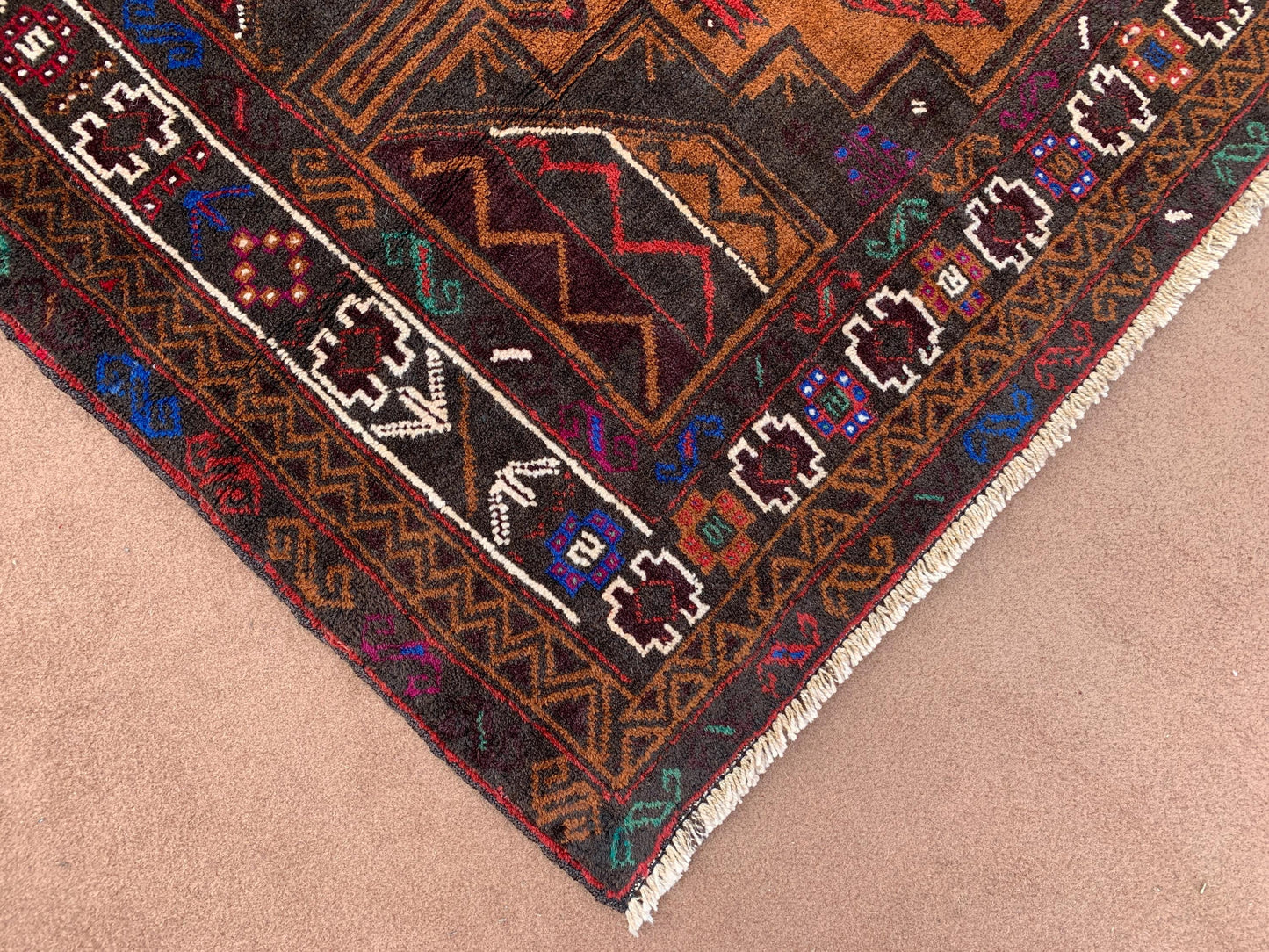 4x7 Ft Vintage Geometric design Rug, Afghan Hand Knotted Rug, Herati Baluchi Rug, Oriental Wool Rug, High Pile Rug, Living Room Bedroom Rug.