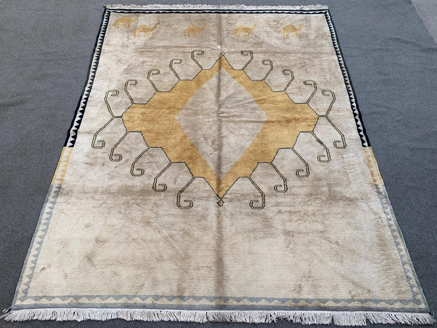 Beige Yellow Silk Rug 6x8 Ft Handmade Afghan Silk Rug, Geometric Area Rug, Turkmen Silk Rug, Soft Pile Rug, Rugs for Bedroom Living Room Rug