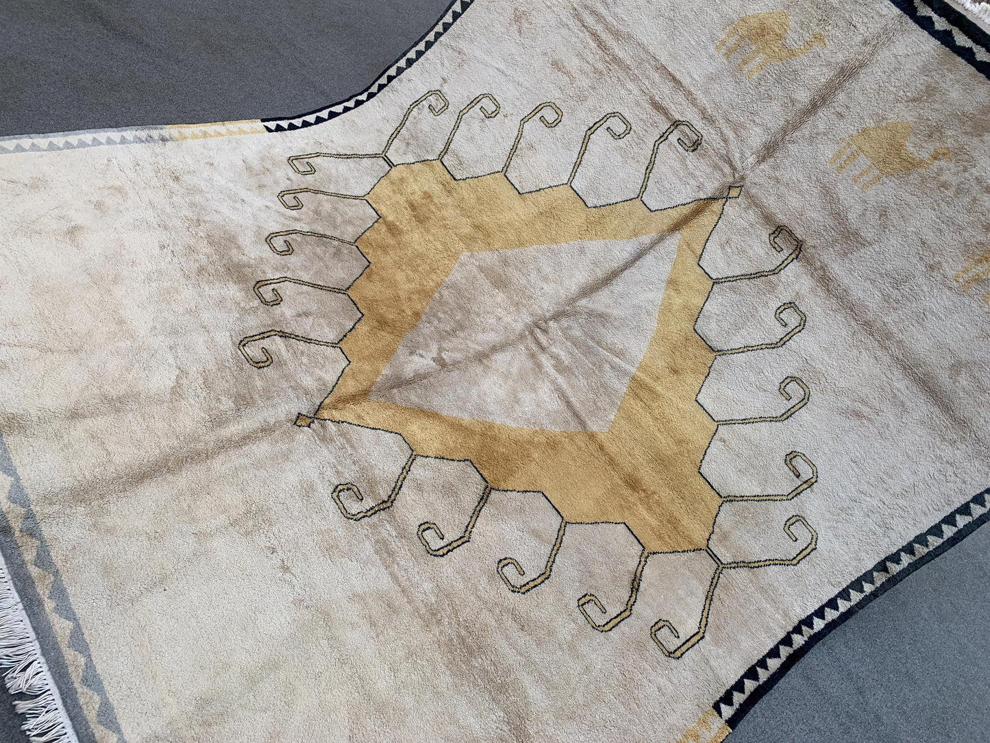 Beige Yellow Silk Rug 6x8 Ft Handmade Afghan Silk Rug, Geometric Area Rug, Turkmen Silk Rug, Soft Pile Rug, Rugs for Bedroom Living Room Rug