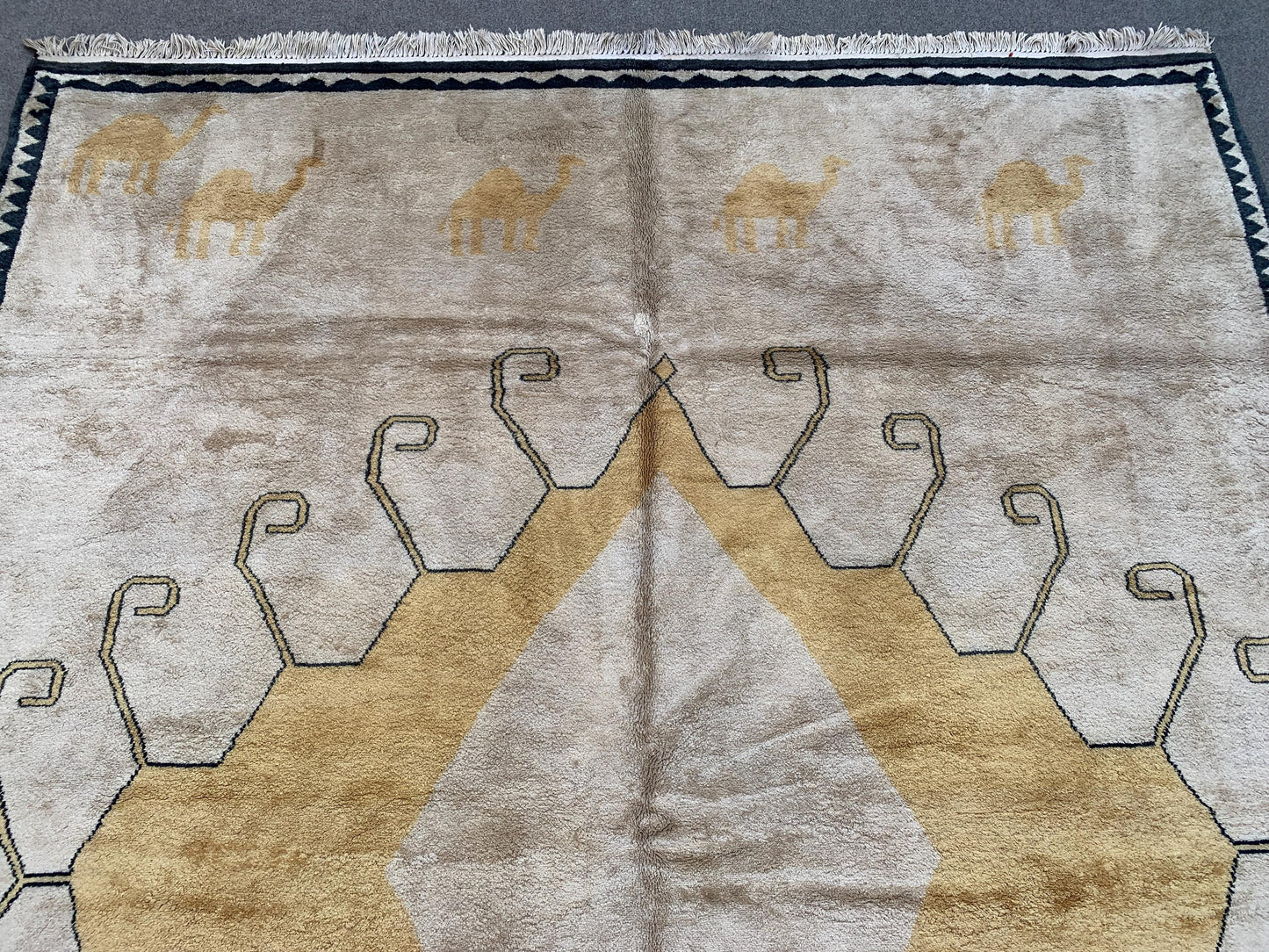 Beige Yellow Silk Rug 6x8 Ft Handmade Afghan Silk Rug, Geometric Area Rug, Turkmen Silk Rug, Soft Pile Rug, Rugs for Bedroom Living Room Rug