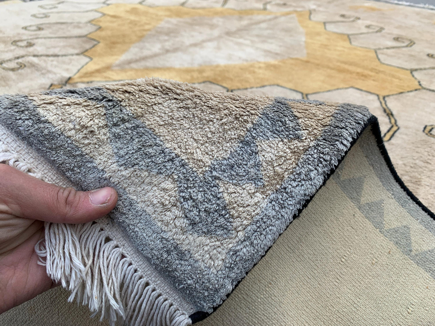 Beige Yellow Silk Rug 6x8 Ft Handmade Afghan Silk Rug, Geometric Area Rug, Turkmen Silk Rug, Soft Pile Rug, Rugs for Bedroom Living Room Rug