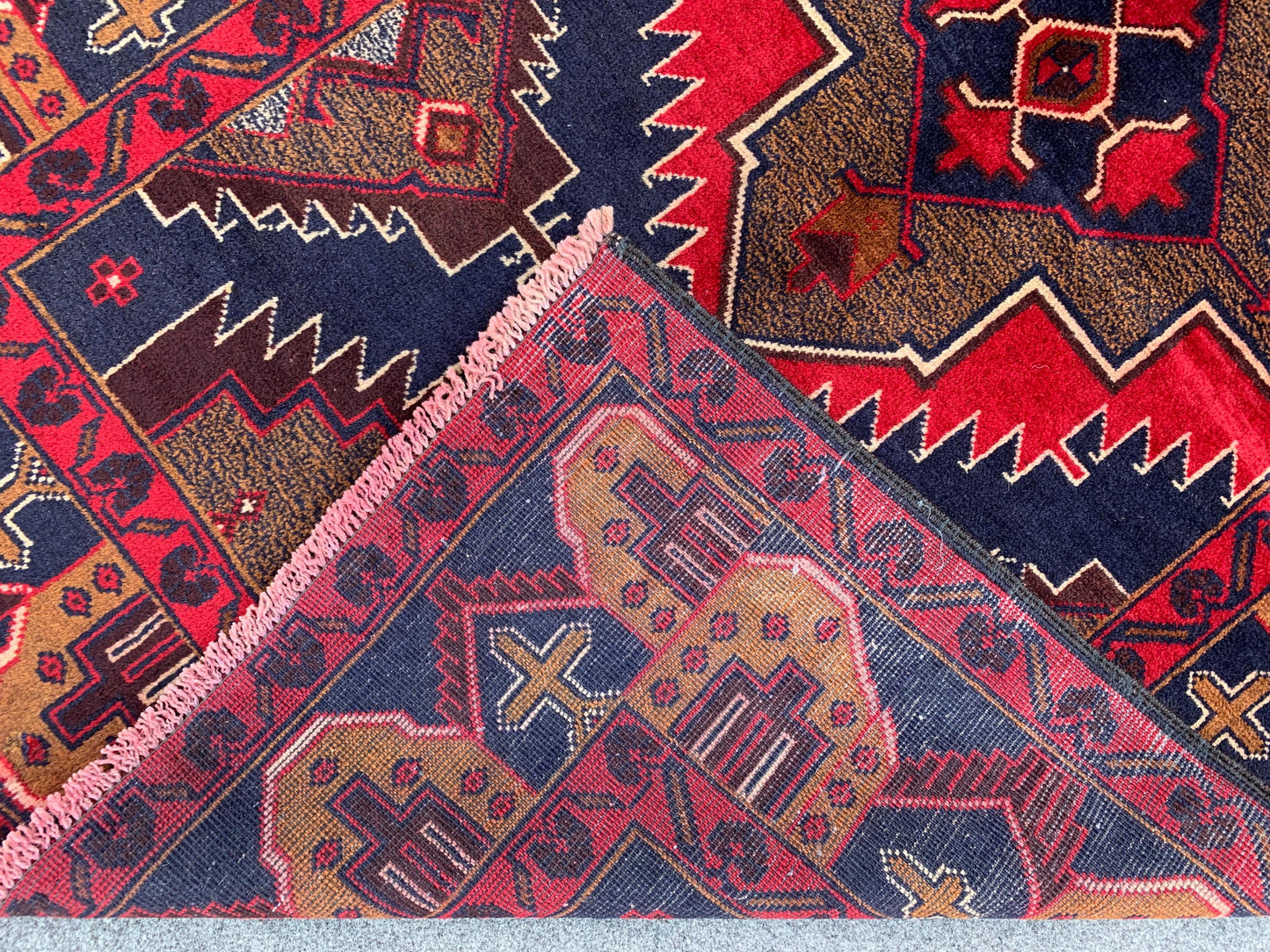 3x7 Ft Vintage Afghan Rug, Natural Hand Knotted Wool Rug, Navy Blue Red Rug, Geometric Area Rug, Oriental Rug, Rugs for Bedroom Hallway Rug.