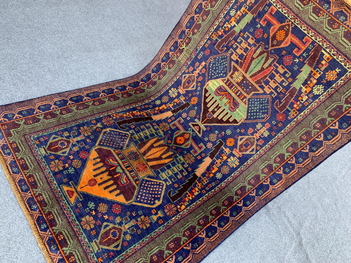 3x6 Ft Floral Vintage Rug, Natural Afghan Hand Knotted Rug, Herat Baluchi Rug, Oriental Wool Rug, One of a kind Rug, Bedroom Rug Hallway Rug