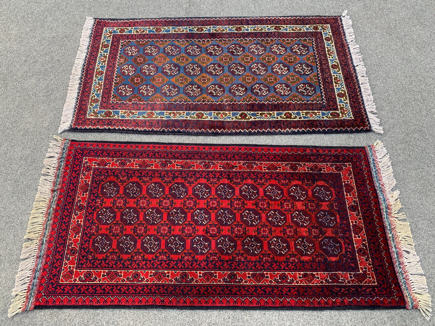 2x3 Ft Small Afghan Rug, Hand knotted Wool Rug, Khoja Roshni Rug Red Blue Rug, Small 2 Piece Rug, Oriental Rug, Rugs for Kitchen Hallway Rug