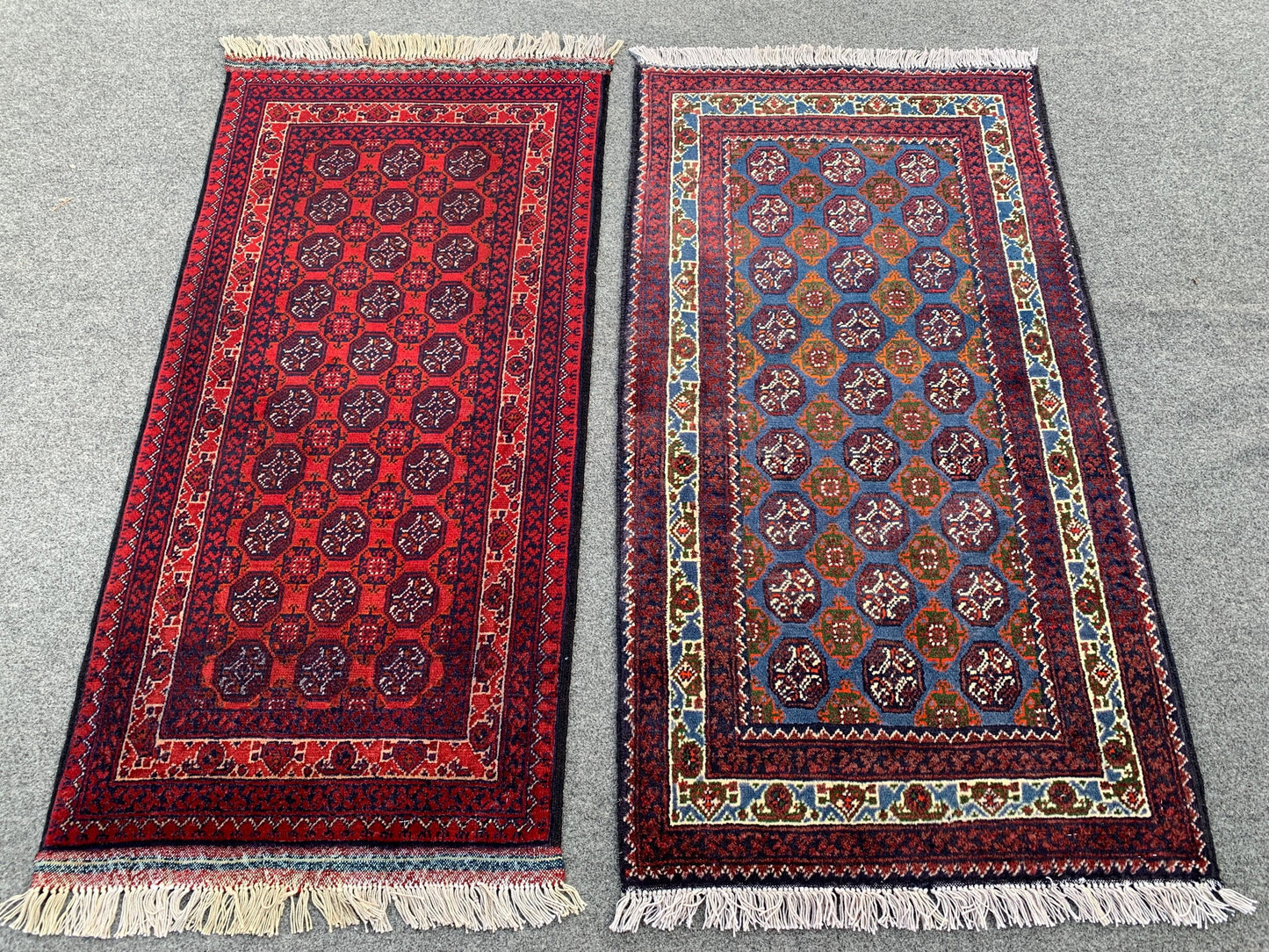 2x3 Ft Small Afghan Rug, Hand knotted Wool Rug, Khoja Roshni Rug Red Blue Rug, Small 2 Piece Rug, Oriental Rug, Rugs for Kitchen Hallway Rug