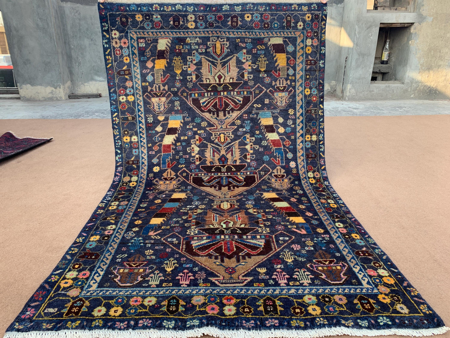 3x6 Ft Antique Afghan Rug, Hand Knotted floral Wool Rug, Low Pile Rug, Oriental Baluchi Rug, One of a kind Vintage Rug, Bedroom Hallway Rug.
