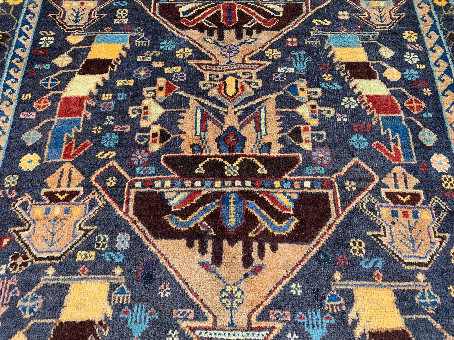 3x6 Ft Antique Afghan Rug, Hand Knotted floral Wool Rug, Low Pile Rug, Oriental Baluchi Rug, One of a kind Vintage Rug, Bedroom Hallway Rug.