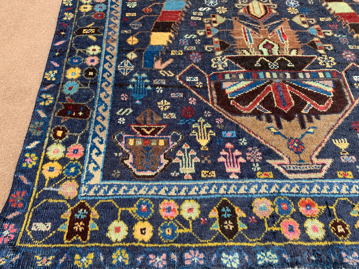 3x6 Ft Antique Afghan Rug, Hand Knotted floral Wool Rug, Low Pile Rug, Oriental Baluchi Rug, One of a kind Vintage Rug, Bedroom Hallway Rug.