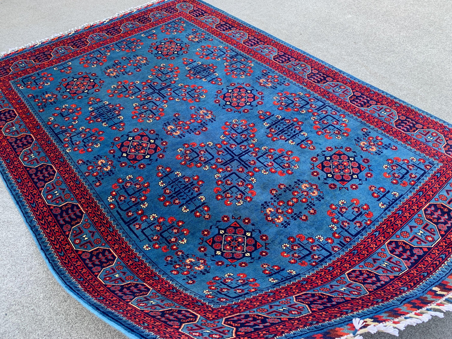 Amazing Bukhara Rug 5x8 Natural Handmade Afghan Rug, Fine Quality Rug, Good Pile Rug, Blue Red Rug, Best for Living Room Bedroom Office Rug,