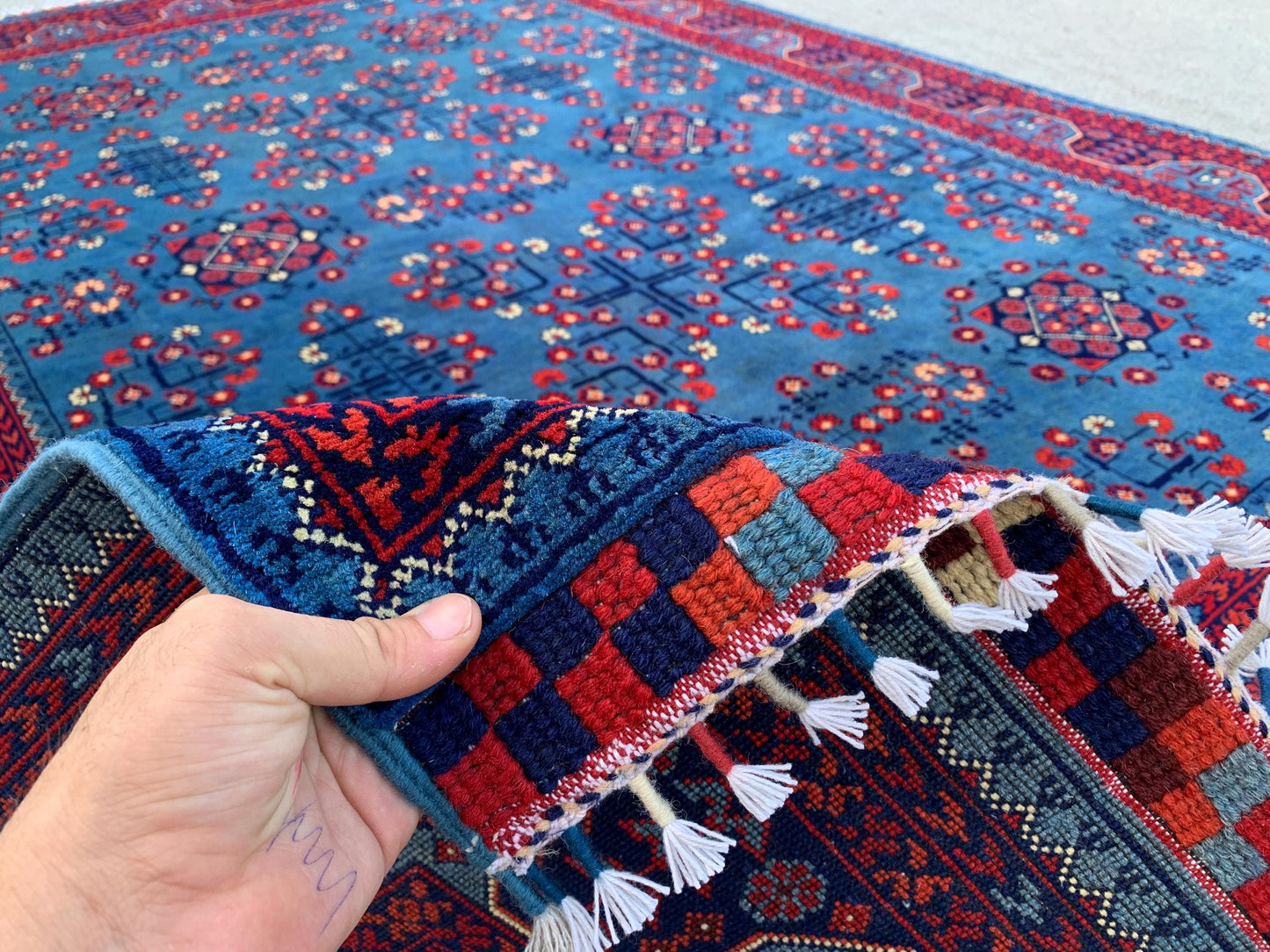 Amazing Bukhara Rug 5x8 Natural Handmade Afghan Rug, Fine Quality Rug, Good Pile Rug, Blue Red Rug, Best for Living Room Bedroom Office Rug,