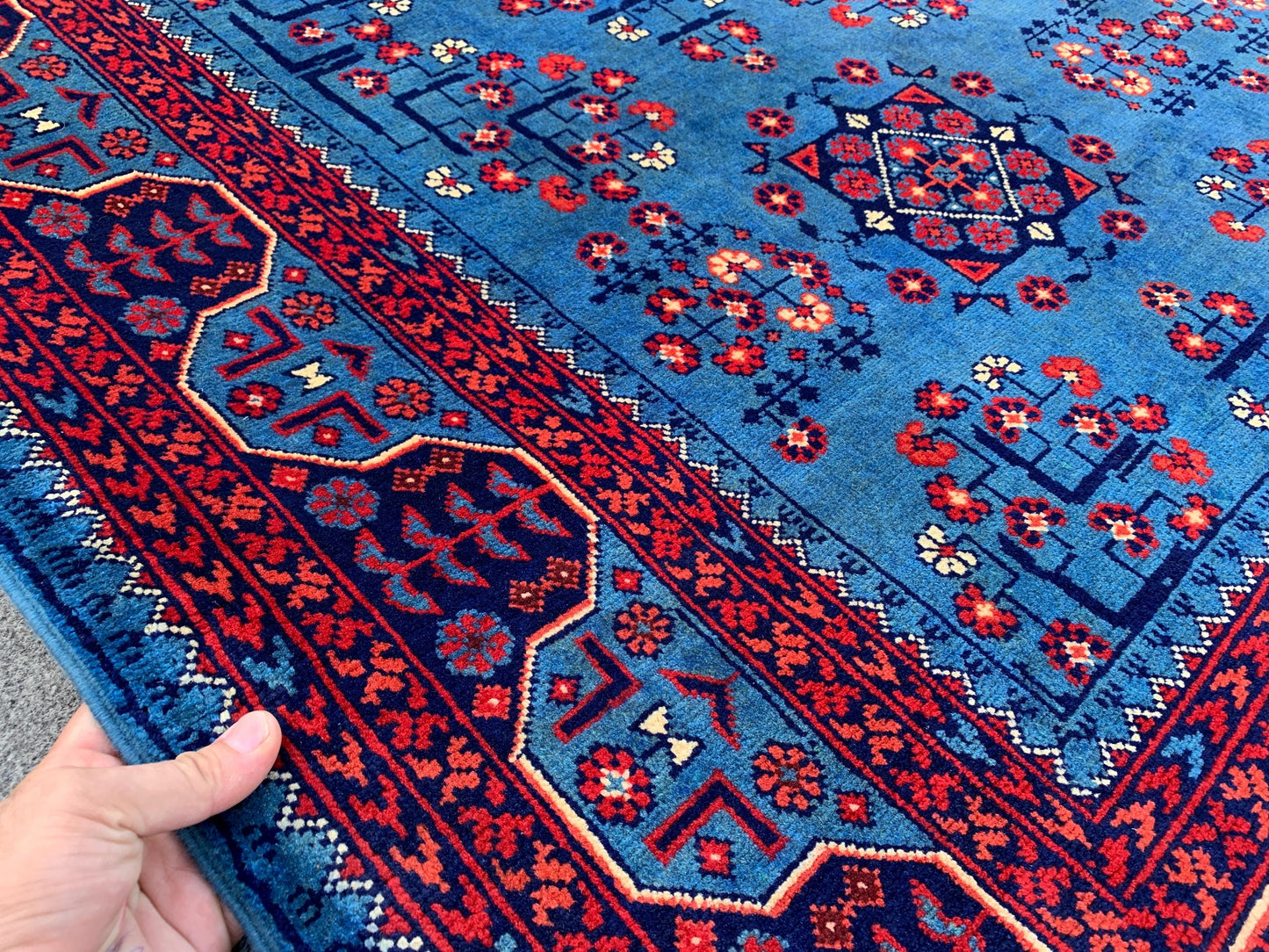 Amazing Bukhara Rug 5x8 Natural Handmade Afghan Rug, Fine Quality Rug, Good Pile Rug, Blue Red Rug, Best for Living Room Bedroom Office Rug,