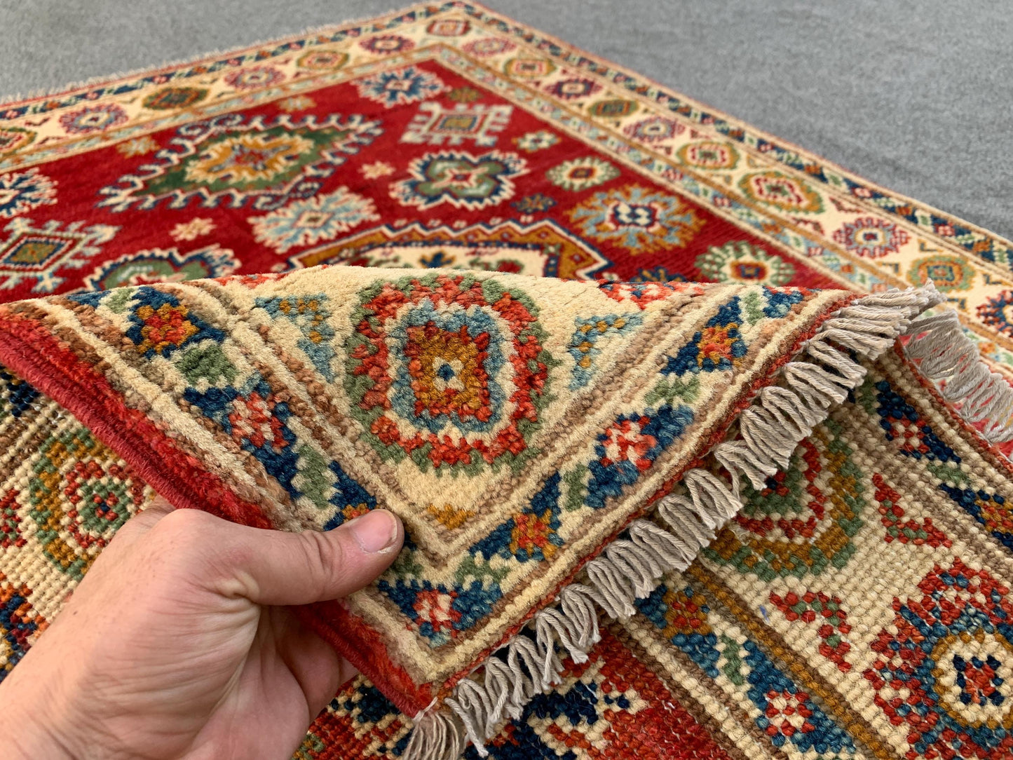 3x4 Vintage Kazak Rug, Afghan Handmade Rug, Geometric Area Rug, Oriental Wool Rug, Turkmen Tribal Rug, Rugs for Bedroom Kitchen Hallway Rug.