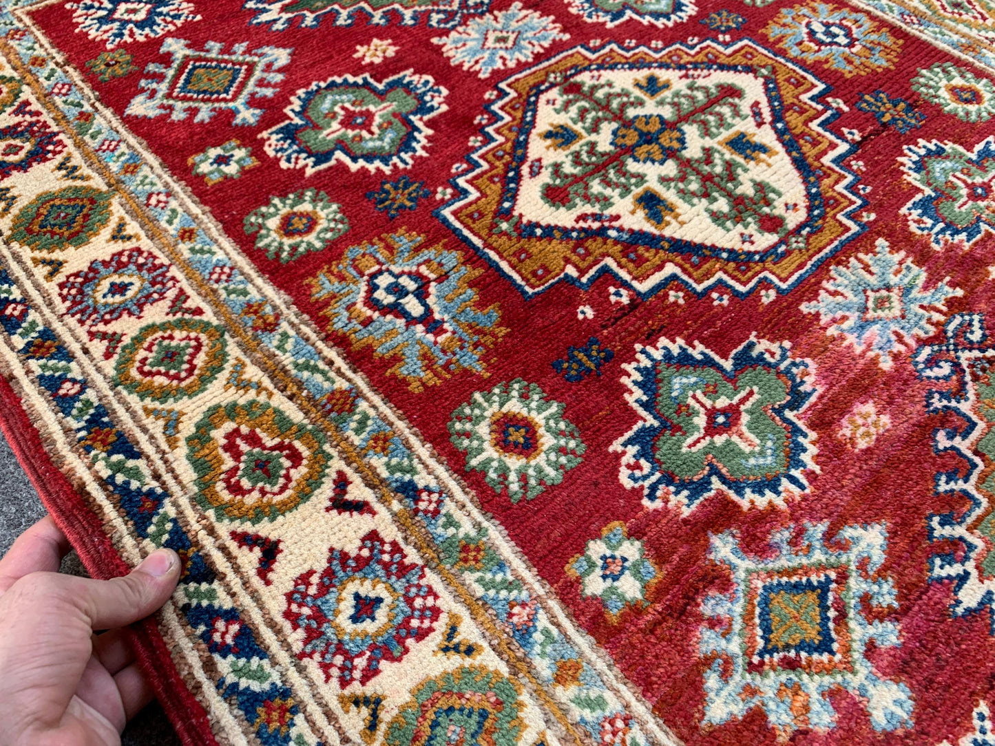 3x4 Vintage Kazak Rug, Afghan Handmade Rug, Geometric Area Rug, Oriental Wool Rug, Turkmen Tribal Rug, Rugs for Bedroom Kitchen Hallway Rug.