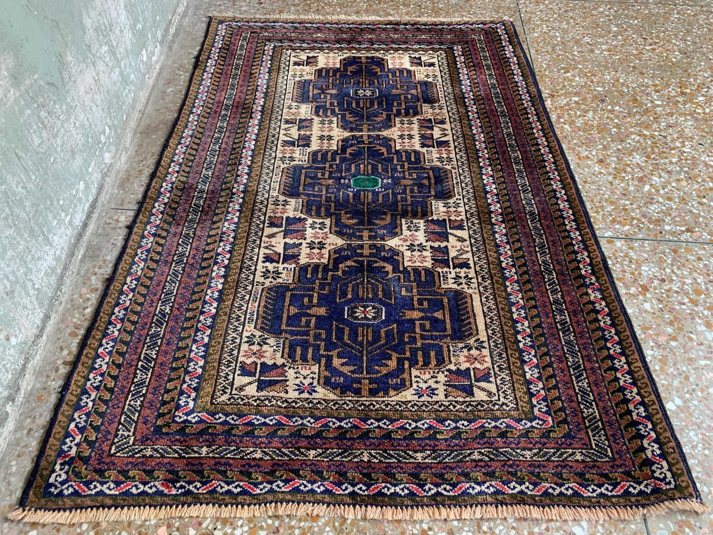 3x4 Ft Vintage Rug, Afghan Hand Knotted Rug, Geometric Area Rug, Baluchi Oriental Wool Rug, Best for Hallway Rug, Good Pile Rug, Bedroom Rug