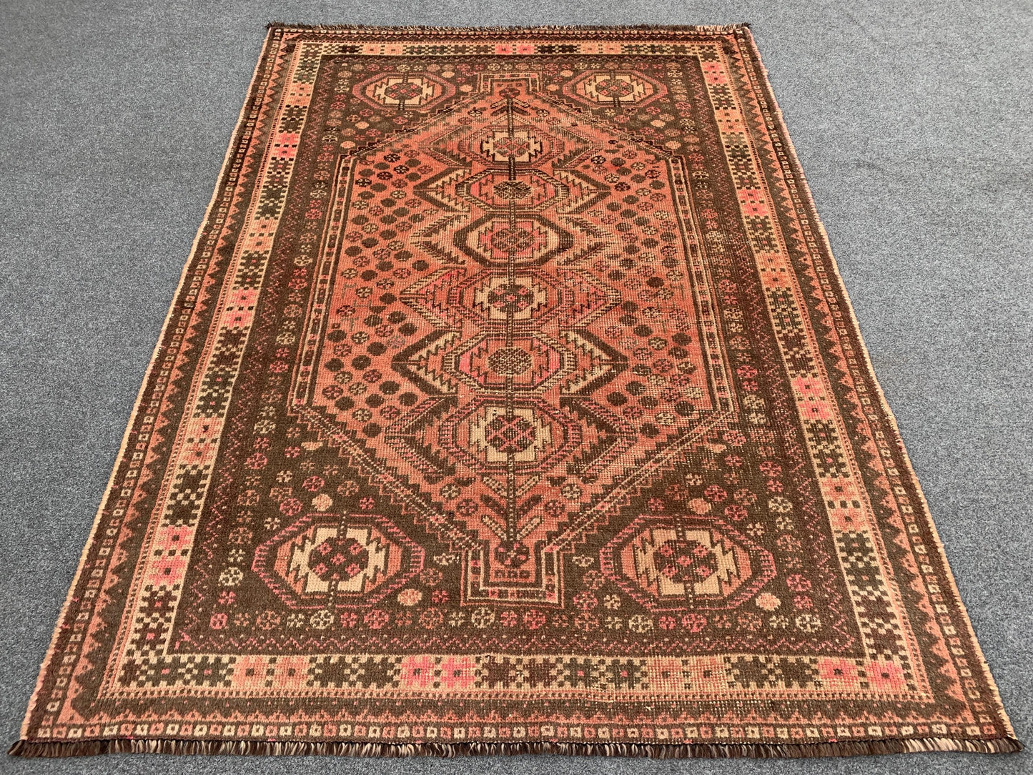 4x5 Ft Antique Caucasian Rug, Afghan Handmade Rug, Low Pile Rug, Oriental Vintage Rug, Turkmen Tribal Rug, Bedroom Rug, Kitchen Hallway Rug.