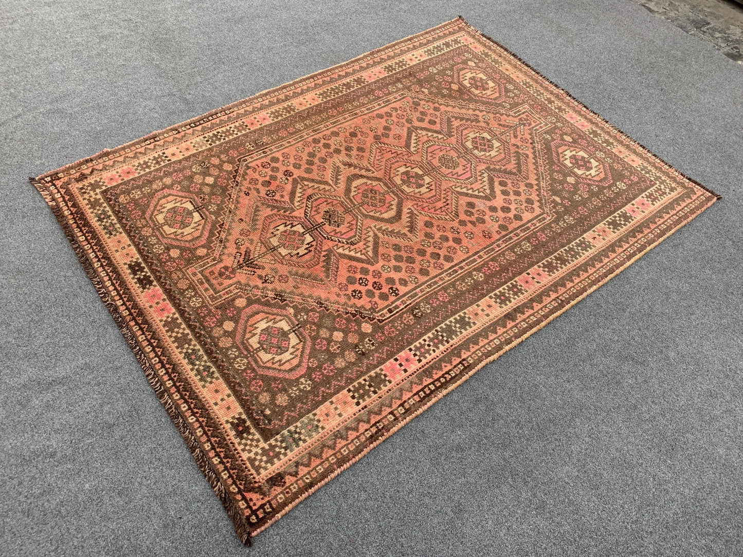 4x5 Ft Antique Caucasian Rug, Afghan Handmade Rug, Low Pile Rug, Oriental Vintage Rug, Turkmen Tribal Rug, Bedroom Rug, Kitchen Hallway Rug.