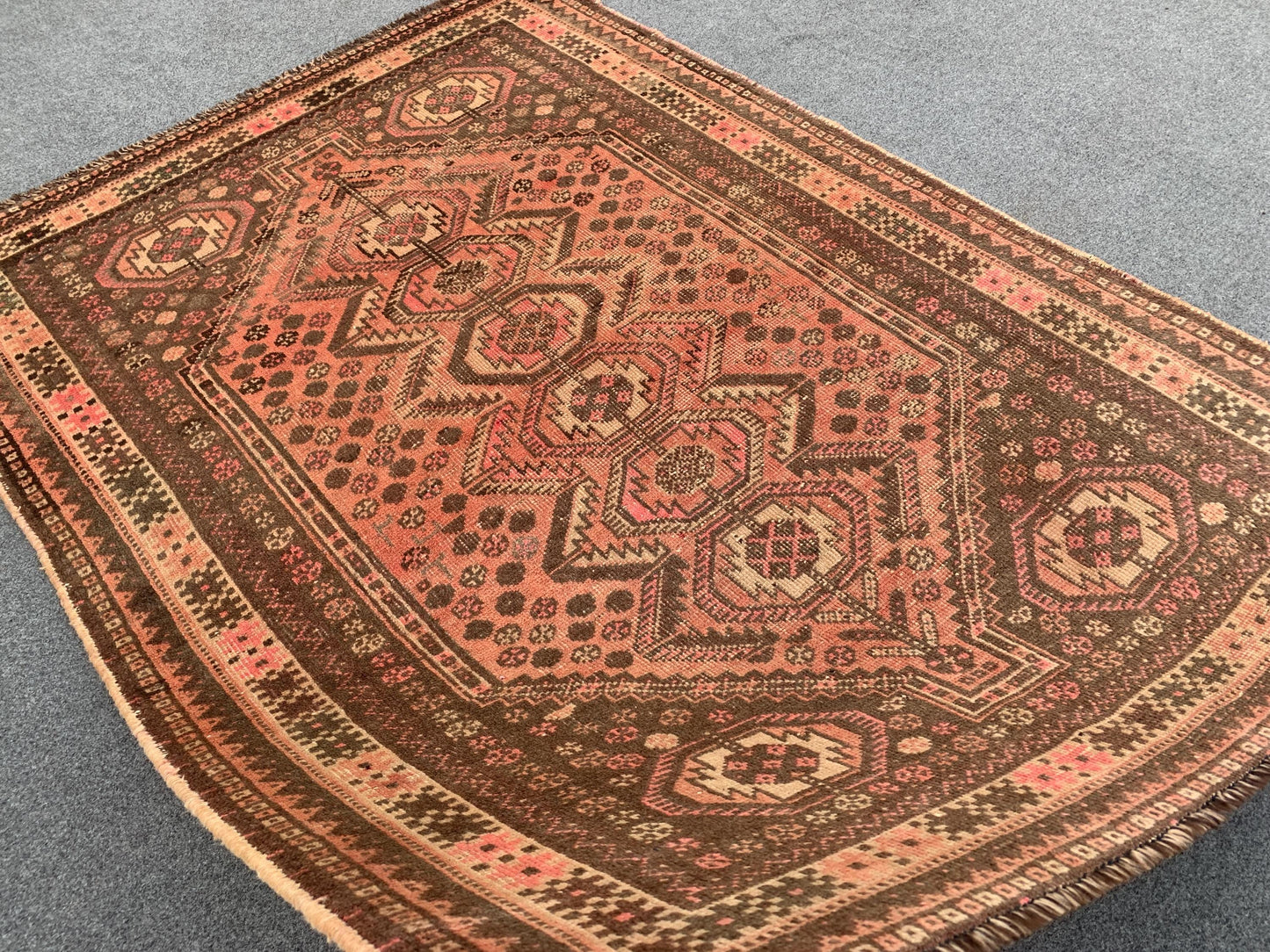 4x5 Ft Antique Caucasian Rug, Afghan Handmade Rug, Low Pile Rug, Oriental Vintage Rug, Turkmen Tribal Rug, Bedroom Rug, Kitchen Hallway Rug.