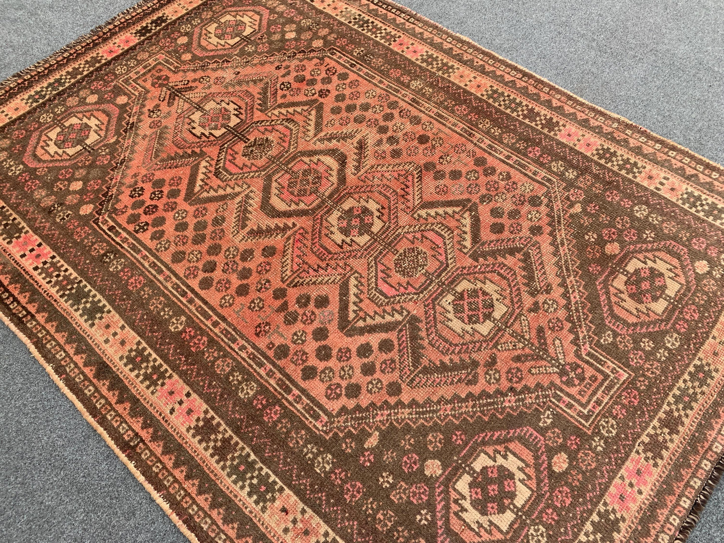 4x5 Ft Antique Caucasian Rug, Afghan Handmade Rug, Low Pile Rug, Oriental Vintage Rug, Turkmen Tribal Rug, Bedroom Rug, Kitchen Hallway Rug.