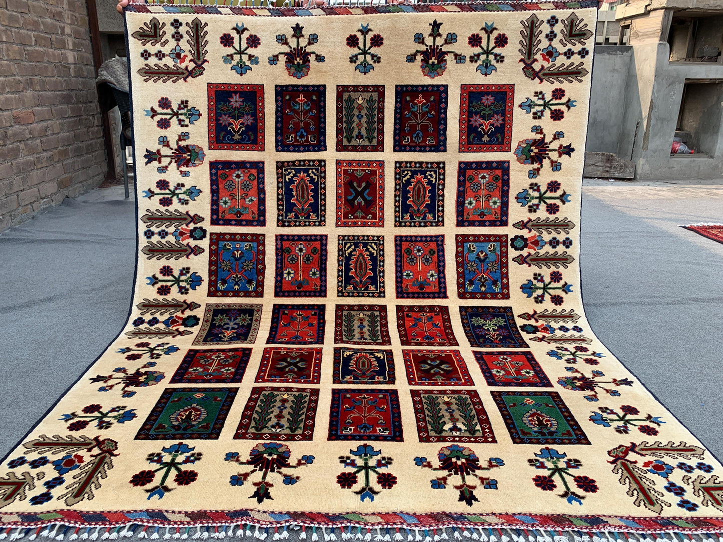 5x6 Ft Amazing Afghan Rug, Natural Hand Knotted Rug, Checkered Floral design Rug, Good Pile Rug, Oriental Wool Rug, Bedroom Living Room Rug.