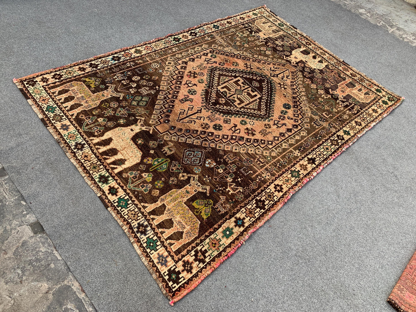 Antique Pictorial Animal Rug 5x8 Ft Caucasian design Rug, Hand knotted Vintage Rug, Oriental Afghan Rug, Turkmen Tribal Rug, Living Room Rug