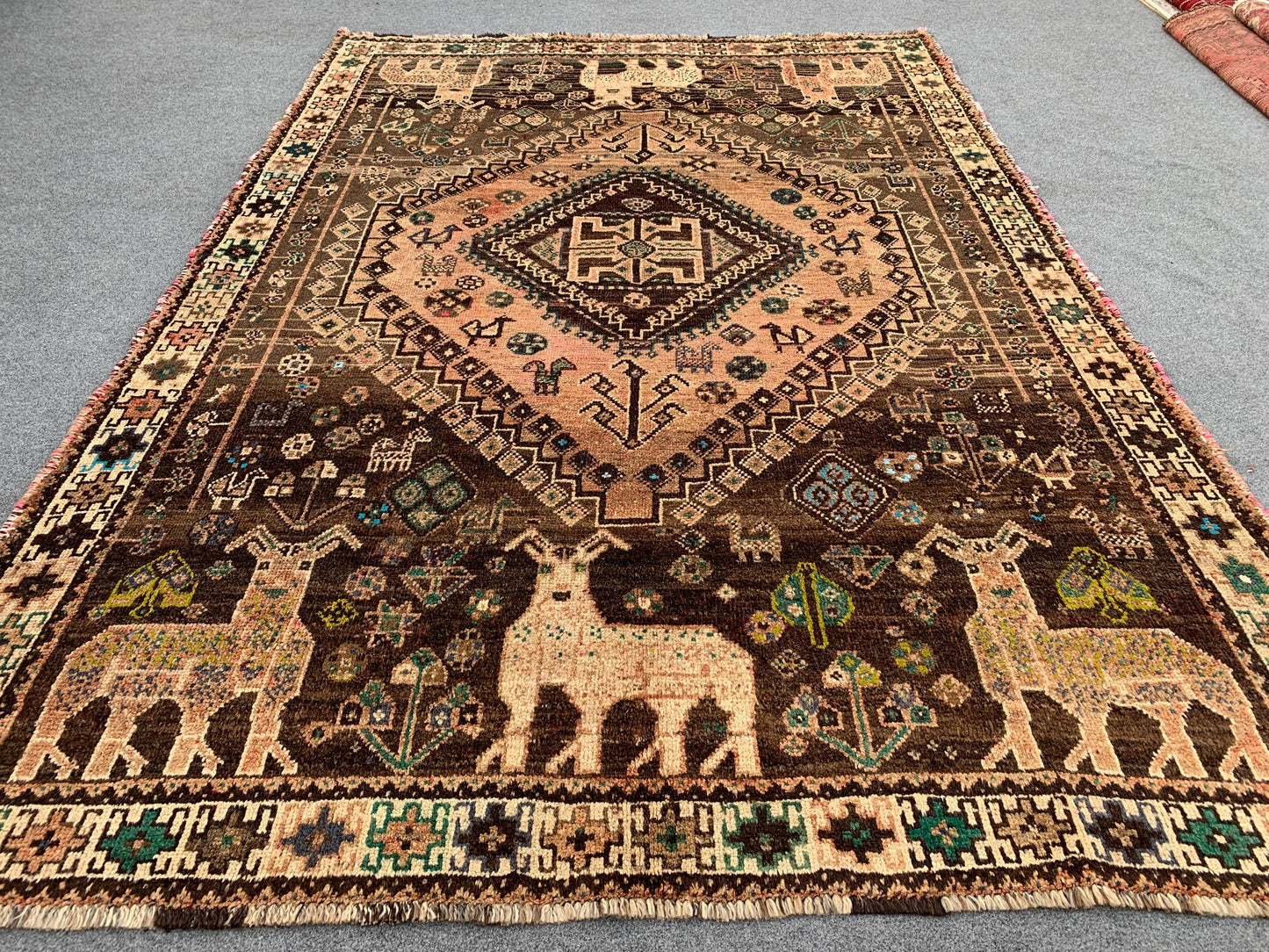Antique Pictorial Animal Rug 5x8 Ft Caucasian design Rug, Hand knotted Vintage Rug, Oriental Afghan Rug, Turkmen Tribal Rug, Living Room Rug