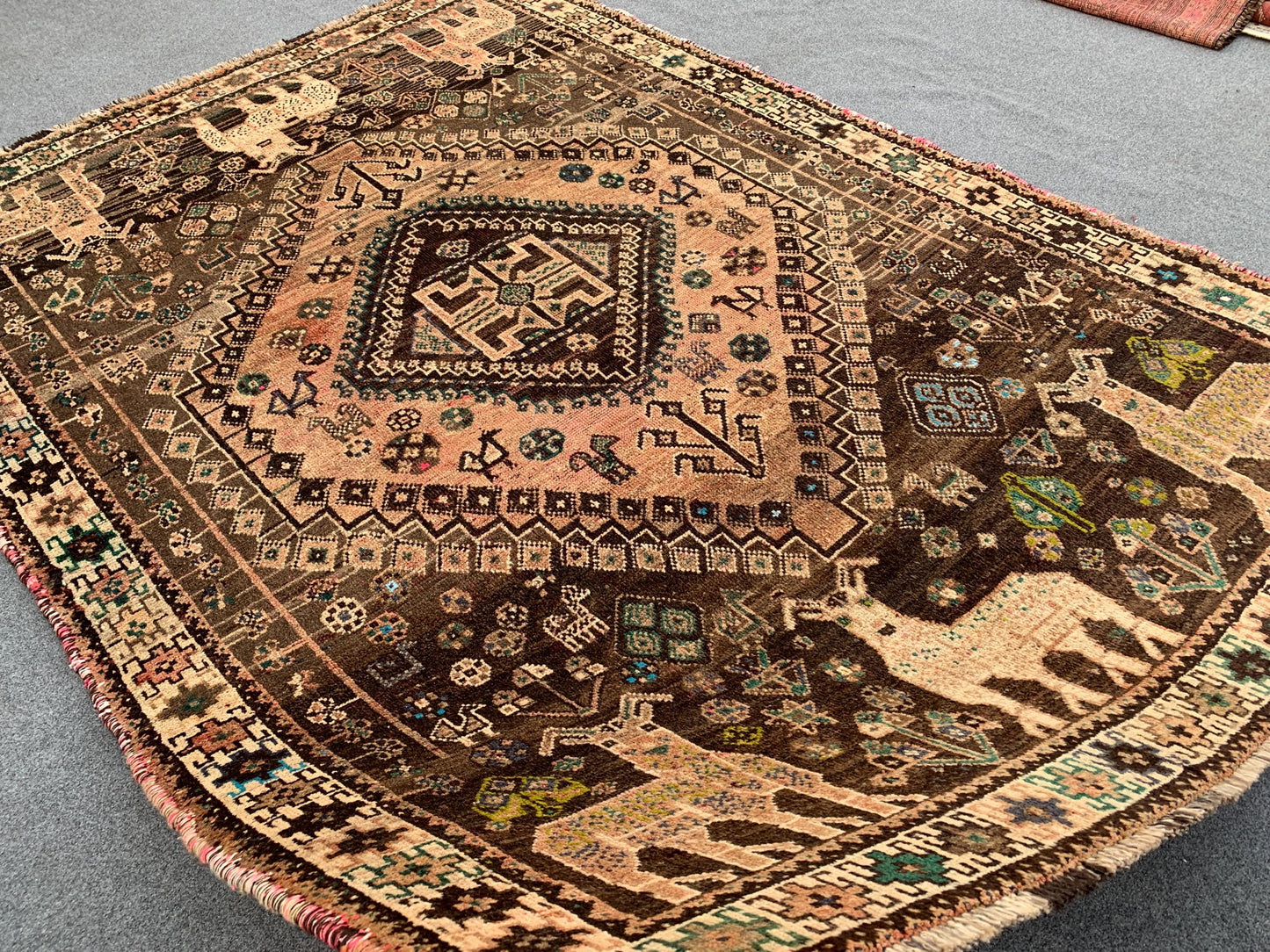 Antique Pictorial Animal Rug 5x8 Ft Caucasian design Rug, Hand knotted Vintage Rug, Oriental Afghan Rug, Turkmen Tribal Rug, Living Room Rug