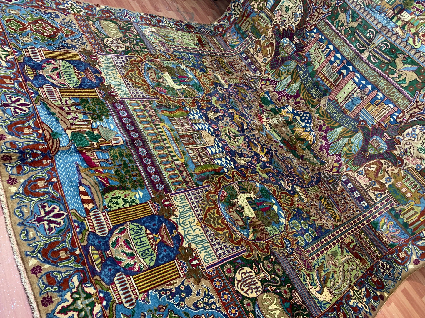 9x12 Ft Antique Pictorial Animal Rug, Hand knotted Vintage Wool Rug, Home decor Rug, Afghan Oriental Rug, Dining Table Rug, Living Room Rug.
