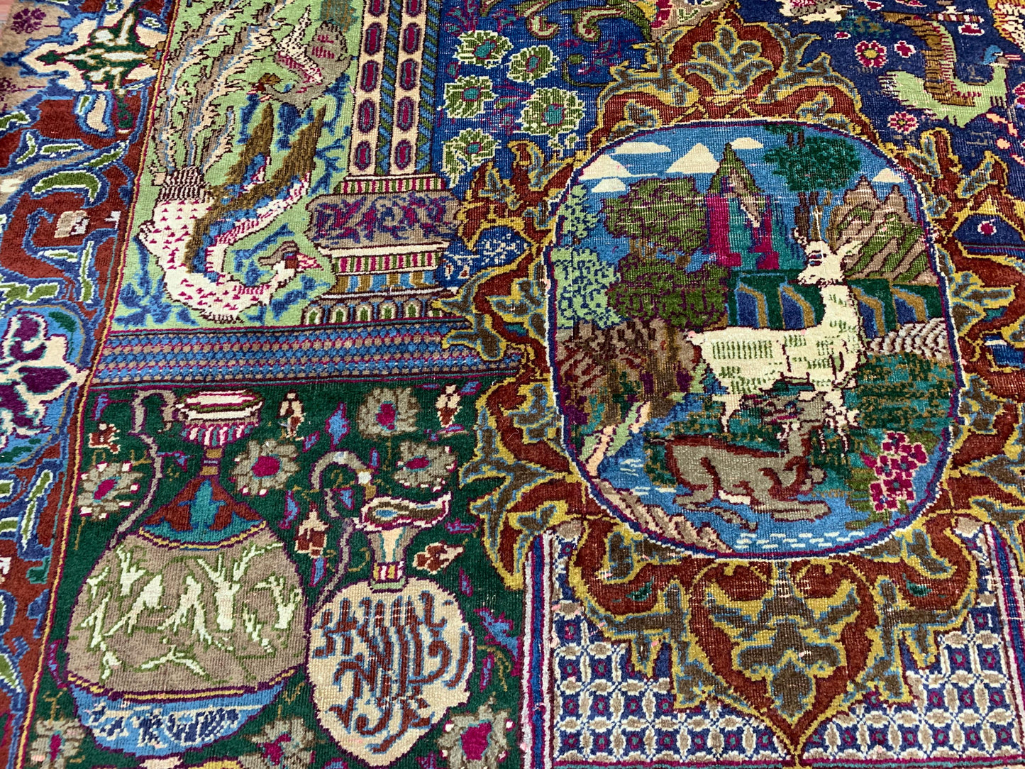 9x12 Ft Antique Pictorial Animal Rug, Hand knotted Vintage Wool Rug, Home decor Rug, Afghan Oriental Rug, Dining Table Rug, Living Room Rug.
