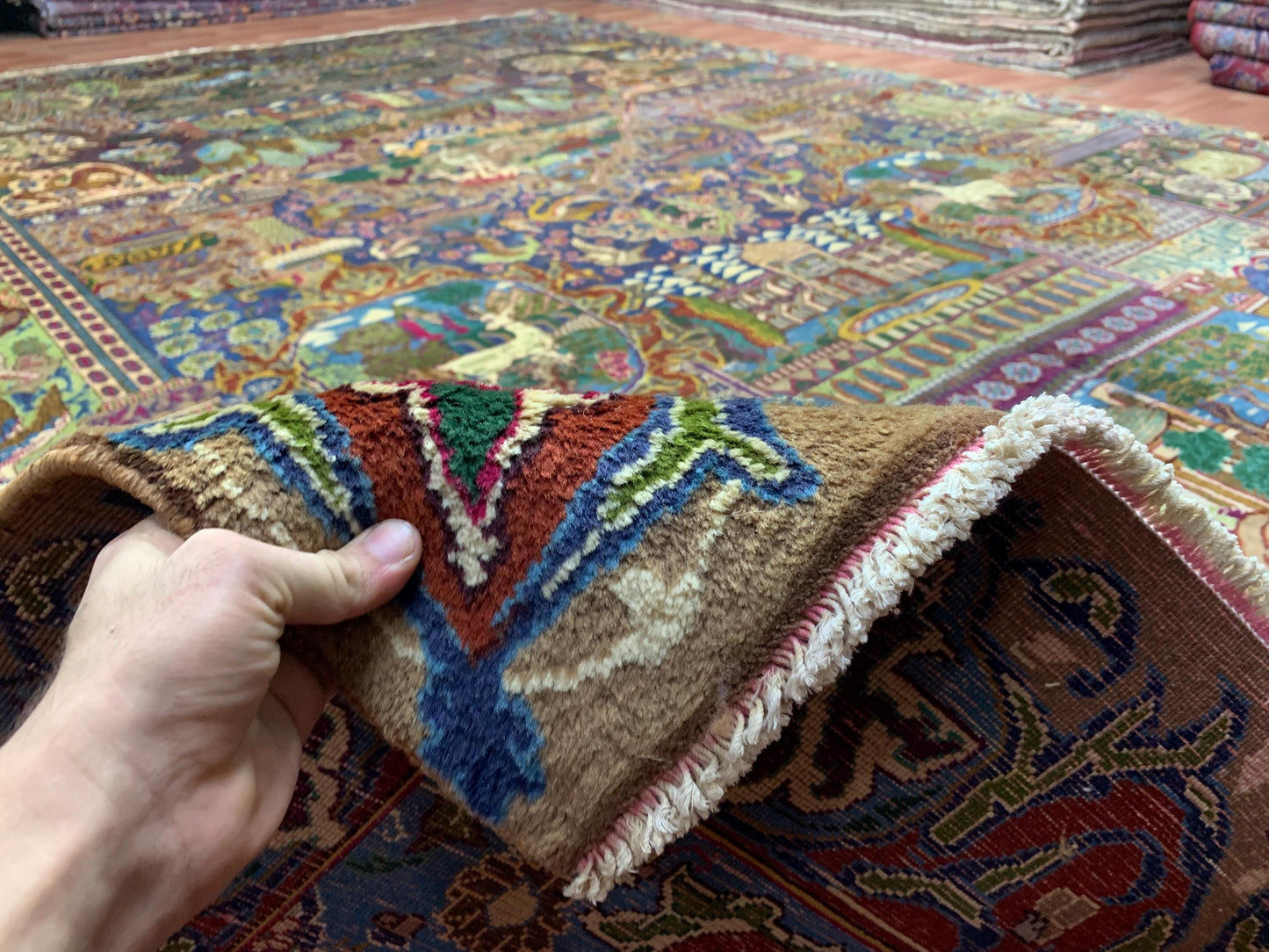 9x12 Ft Antique Pictorial Animal Rug, Hand knotted Vintage Wool Rug, Home decor Rug, Afghan Oriental Rug, Dining Table Rug, Living Room Rug.