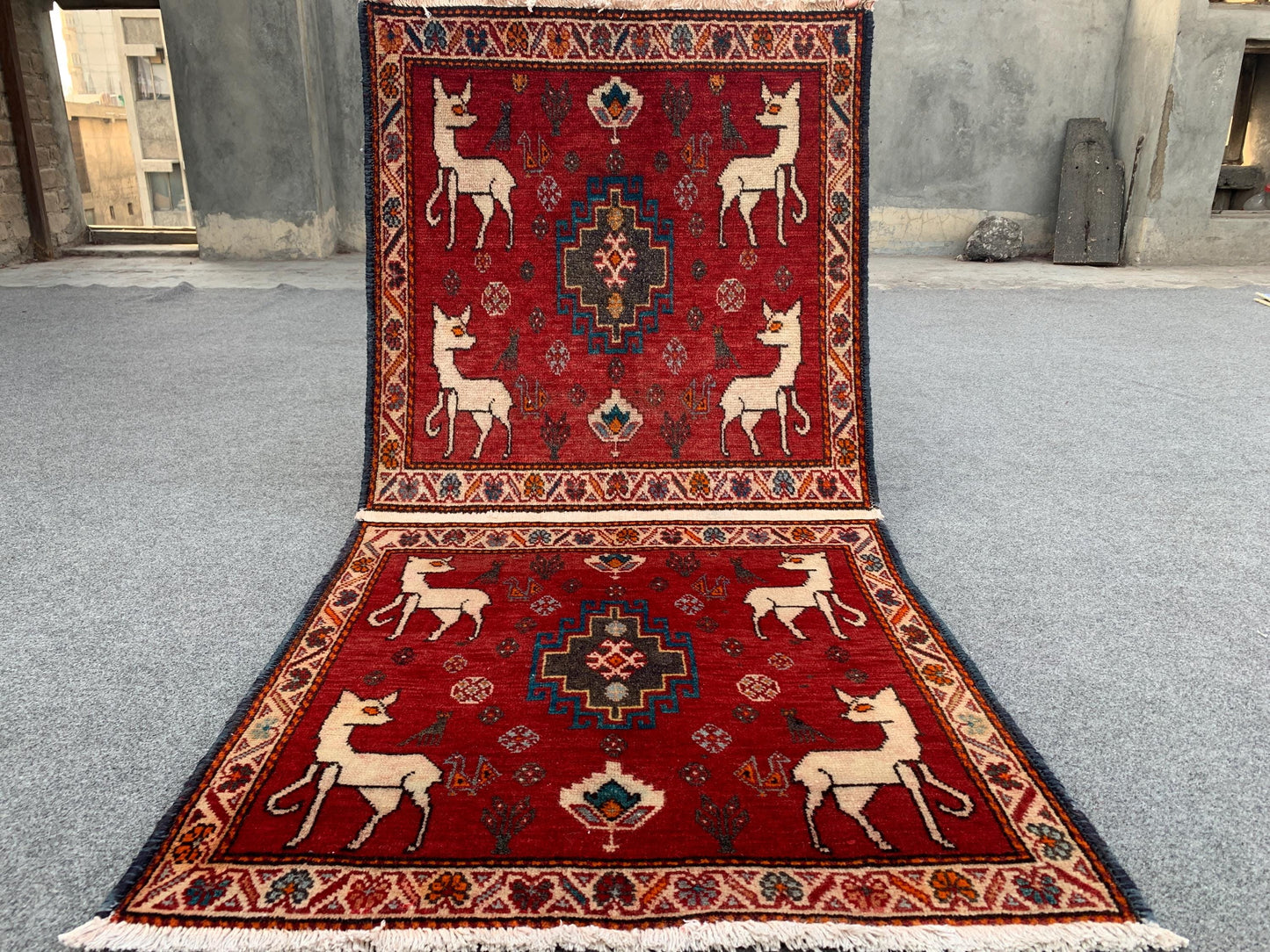 2x4 Ft One of a kind Vintage Rug, Afghan Hand Knotted Rug, Pictorial Animal Rug, Red Rug Oriental Wool Rug, Rugs for Bedroom Hallway Rug etc