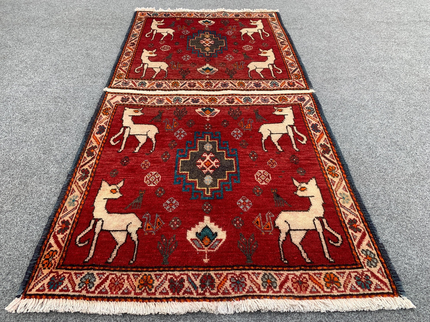 2x4 Ft One of a kind Vintage Rug, Afghan Hand Knotted Rug, Pictorial Animal Rug, Red Rug Oriental Wool Rug, Rugs for Bedroom Hallway Rug etc