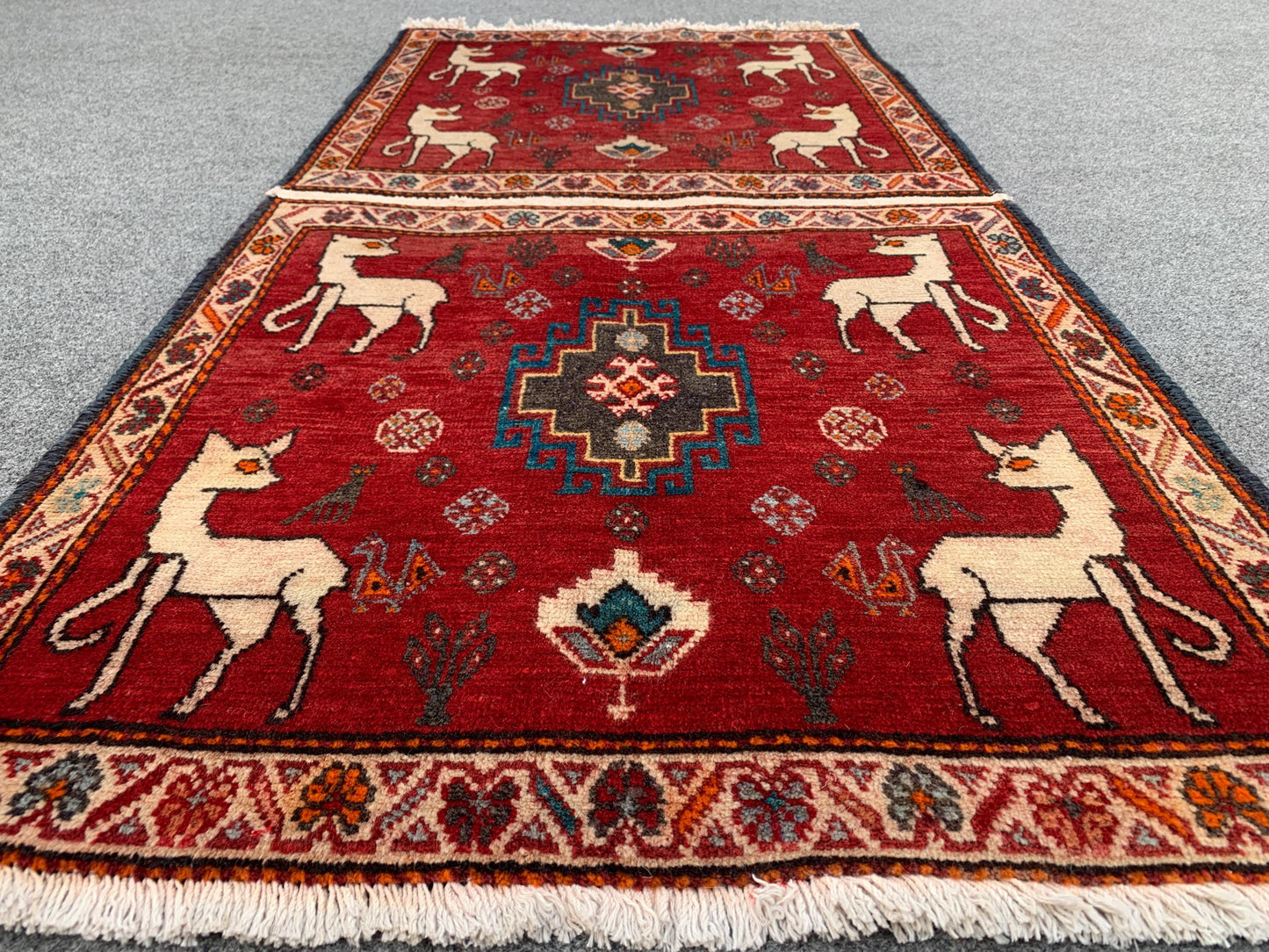 2x4 Ft One of a kind Vintage Rug, Afghan Hand Knotted Rug, Pictorial Animal Rug, Red Rug Oriental Wool Rug, Rugs for Bedroom Hallway Rug etc