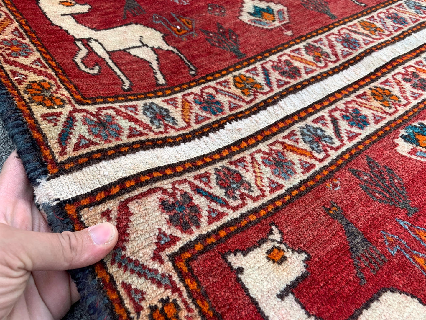 2x4 Ft One of a kind Vintage Rug, Afghan Hand Knotted Rug, Pictorial Animal Rug, Red Rug Oriental Wool Rug, Rugs for Bedroom Hallway Rug etc