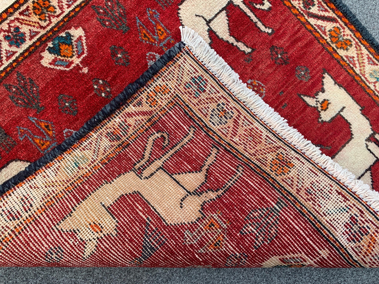 2x4 Ft One of a kind Vintage Rug, Afghan Hand Knotted Rug, Pictorial Animal Rug, Red Rug Oriental Wool Rug, Rugs for Bedroom Hallway Rug etc