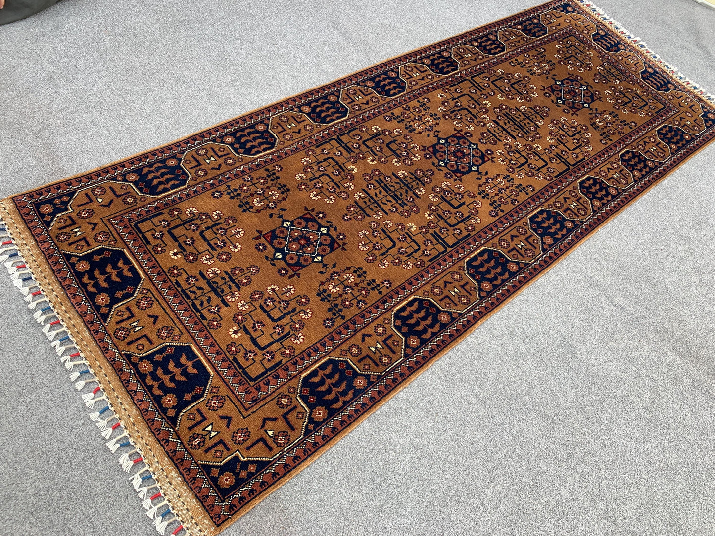 3x7 Bukhara Runner Rug, Natural Hand Knotted Runner Rug, Afghan Runner Rug, Oriental Turkmen Wool Rug, Rugs for Bedroom Hallway Kitchen Rug.