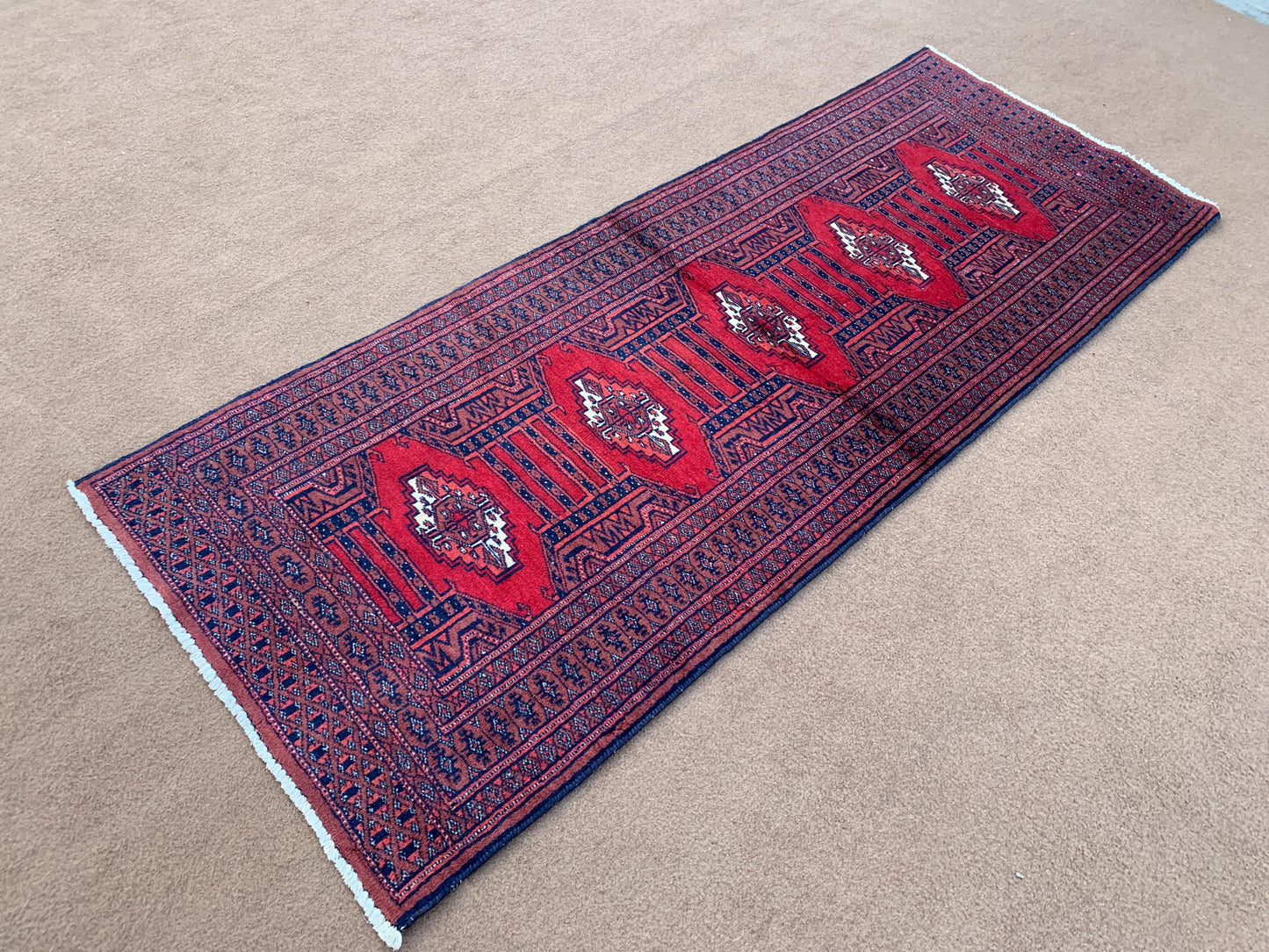 Vintage Pakistani Runner Rug 2x6 Ft Hand Knotted Runner Rug, Geometric Area Rug, Red Blue Runner Rug, Home Decor Rug, Hallway Runner Rug etc