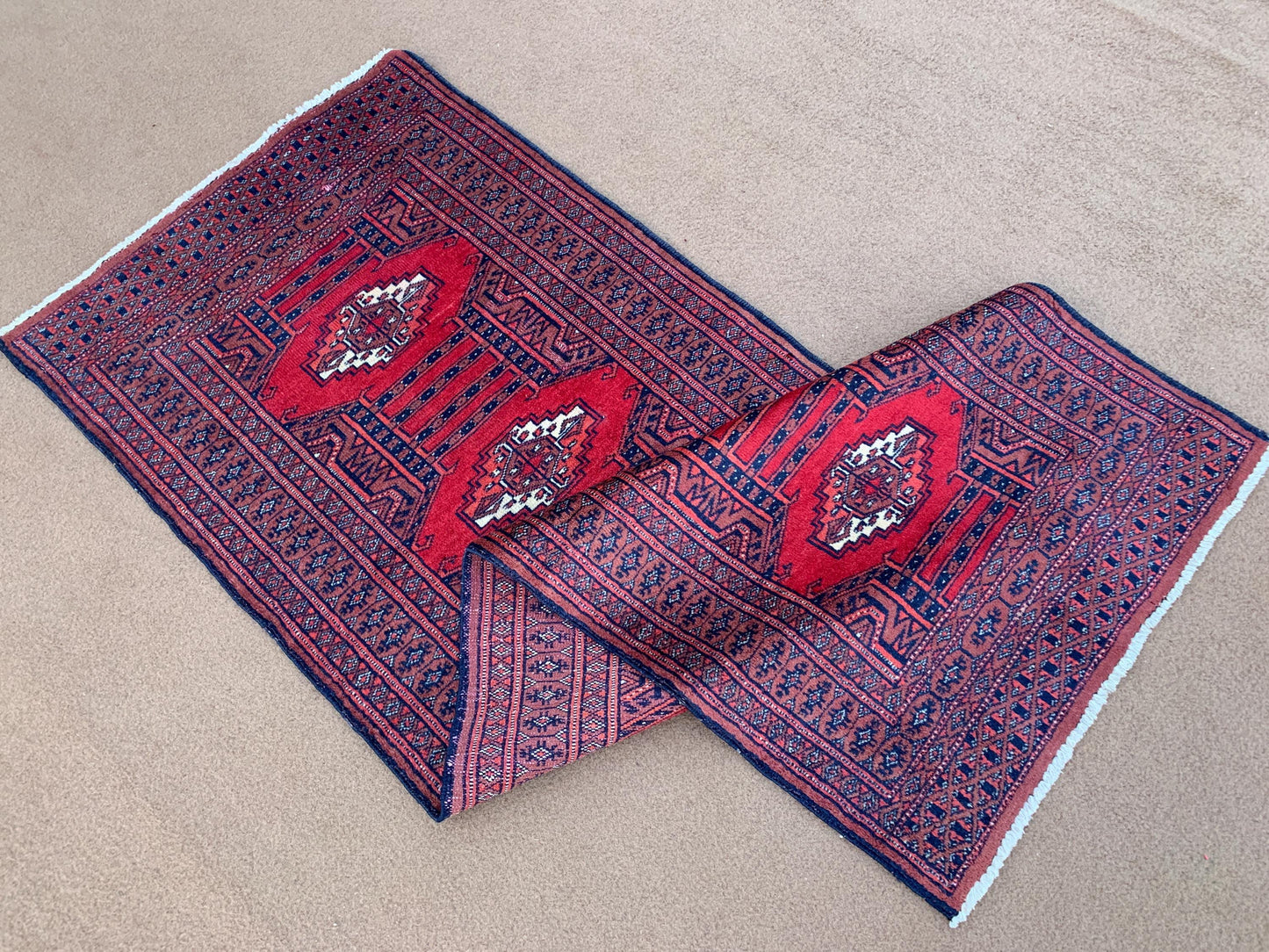 Vintage Pakistani Runner Rug 2x6 Ft Hand Knotted Runner Rug, Geometric Area Rug, Red Blue Runner Rug, Home Decor Rug, Hallway Runner Rug etc