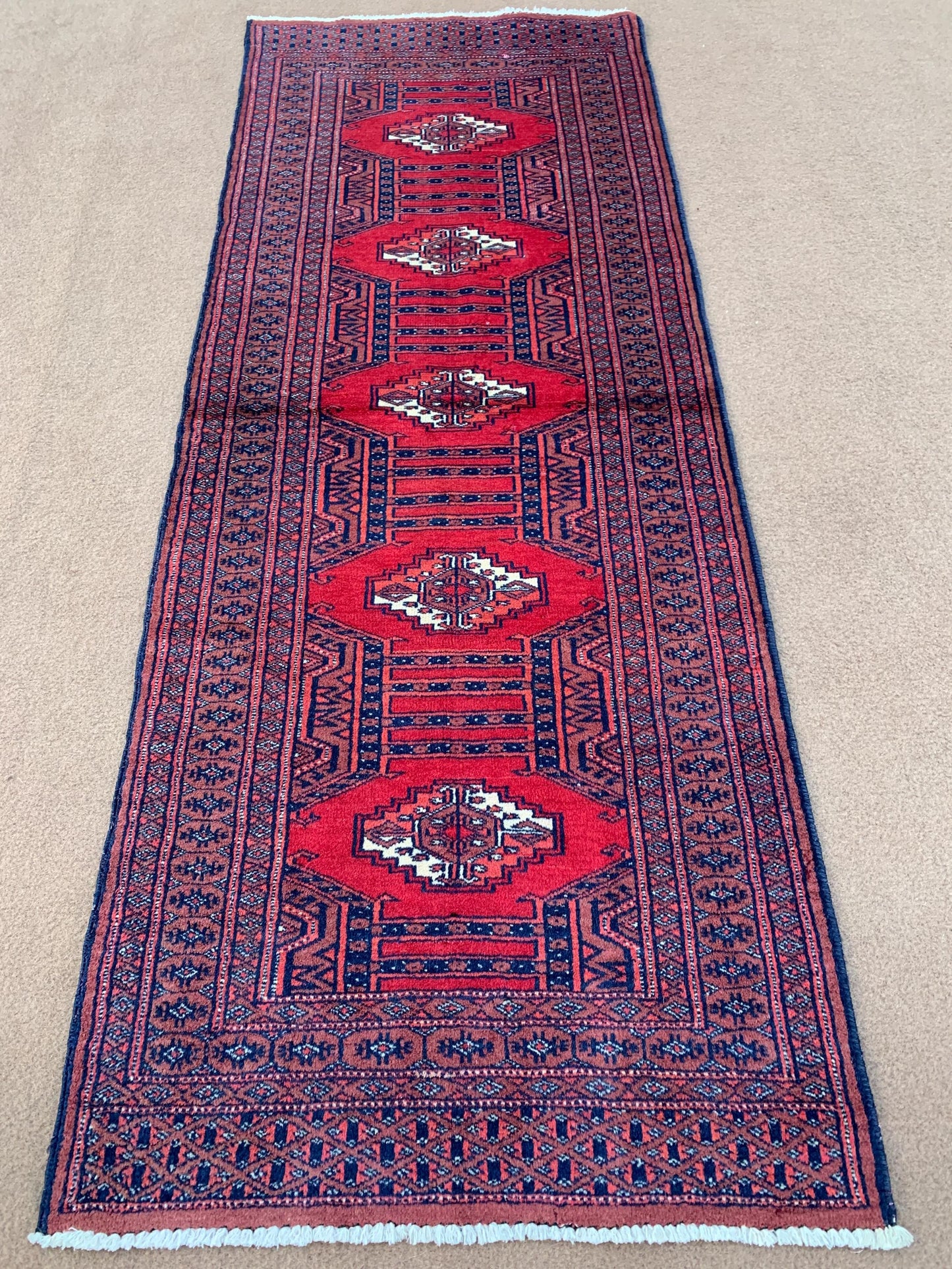 Vintage Pakistani Runner Rug 2x6 Ft Hand Knotted Runner Rug, Geometric Area Rug, Red Blue Runner Rug, Home Decor Rug, Hallway Runner Rug etc